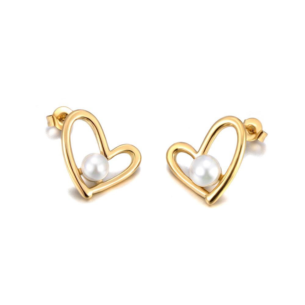 Lokaer  Simulated Pearls Heart Love Stud Earrings for Women Waterproof Stainless Steel Charm Romantic Jewelry E25014
