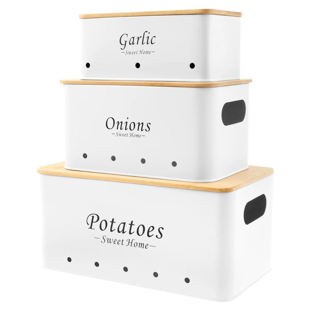 3Pcs Set Onion Garlic Potato Storage Box Carbon Steel Multipurpose Vegetable Keeper Containers with Vent Hole for Vegeatables