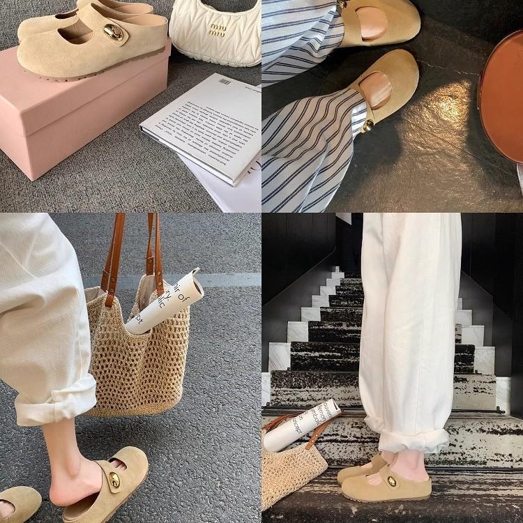 Grape mother studiolee height increased by 5cm~ small golden bean round head soft cute Mary Jane Boken half slippers female summer