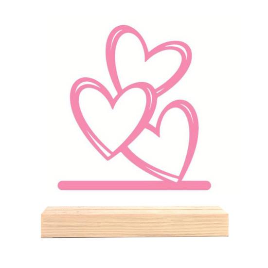 Metal Heart Sign 3 Love Hearts Sculpture with Wooden Base Romantic Mantel Tabletop Decor for Valentine's Day Anniversary Wedding