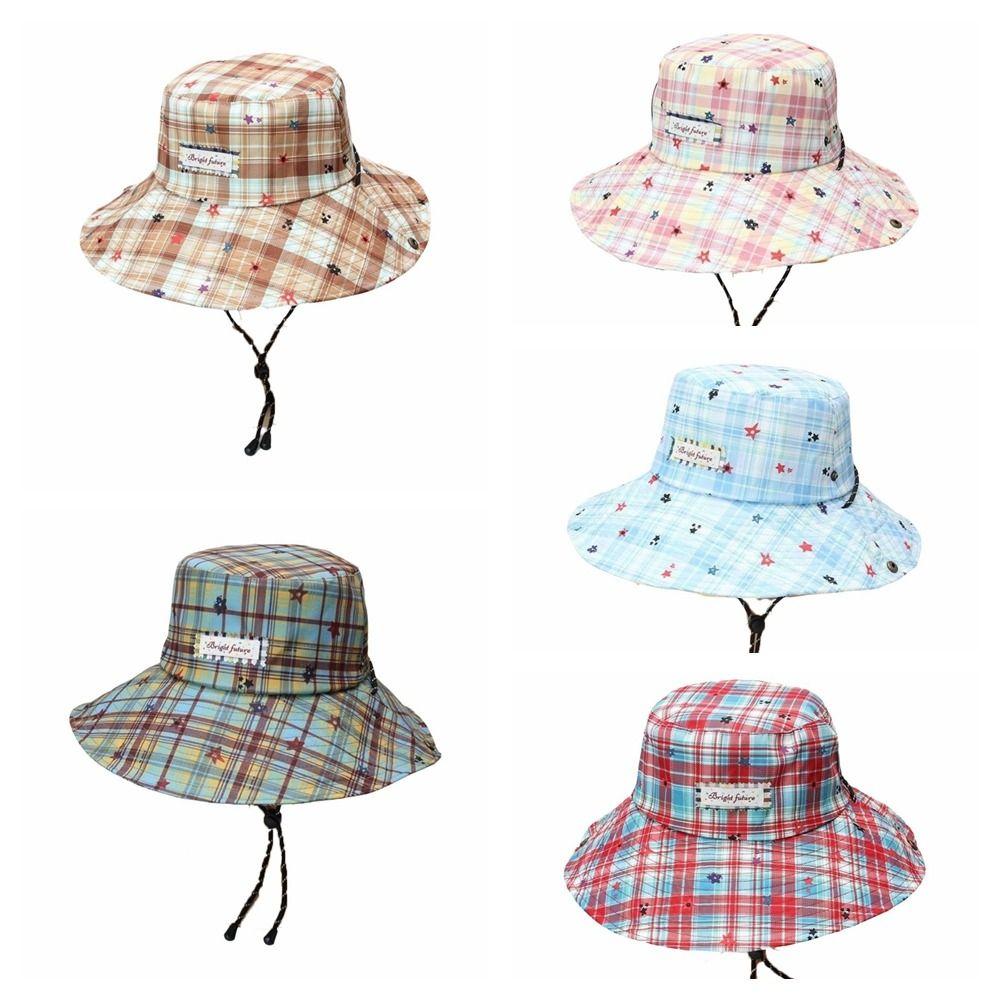 Sun Protection Plaid Fisherman Hat Wide Brim Sunscreen Bucket Hat Casual Women Sun Hat  Travel