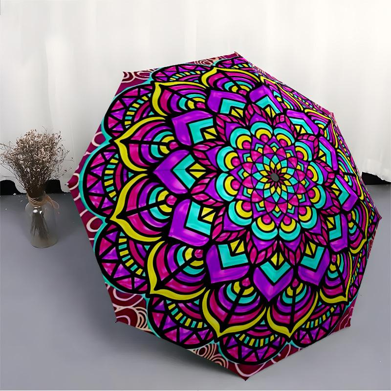 1pc Mandala Automatic Open/close Folding Umbrella, Compact Portable Travel Umbrella, Cute Umbrella, Durable Construction yy260328007