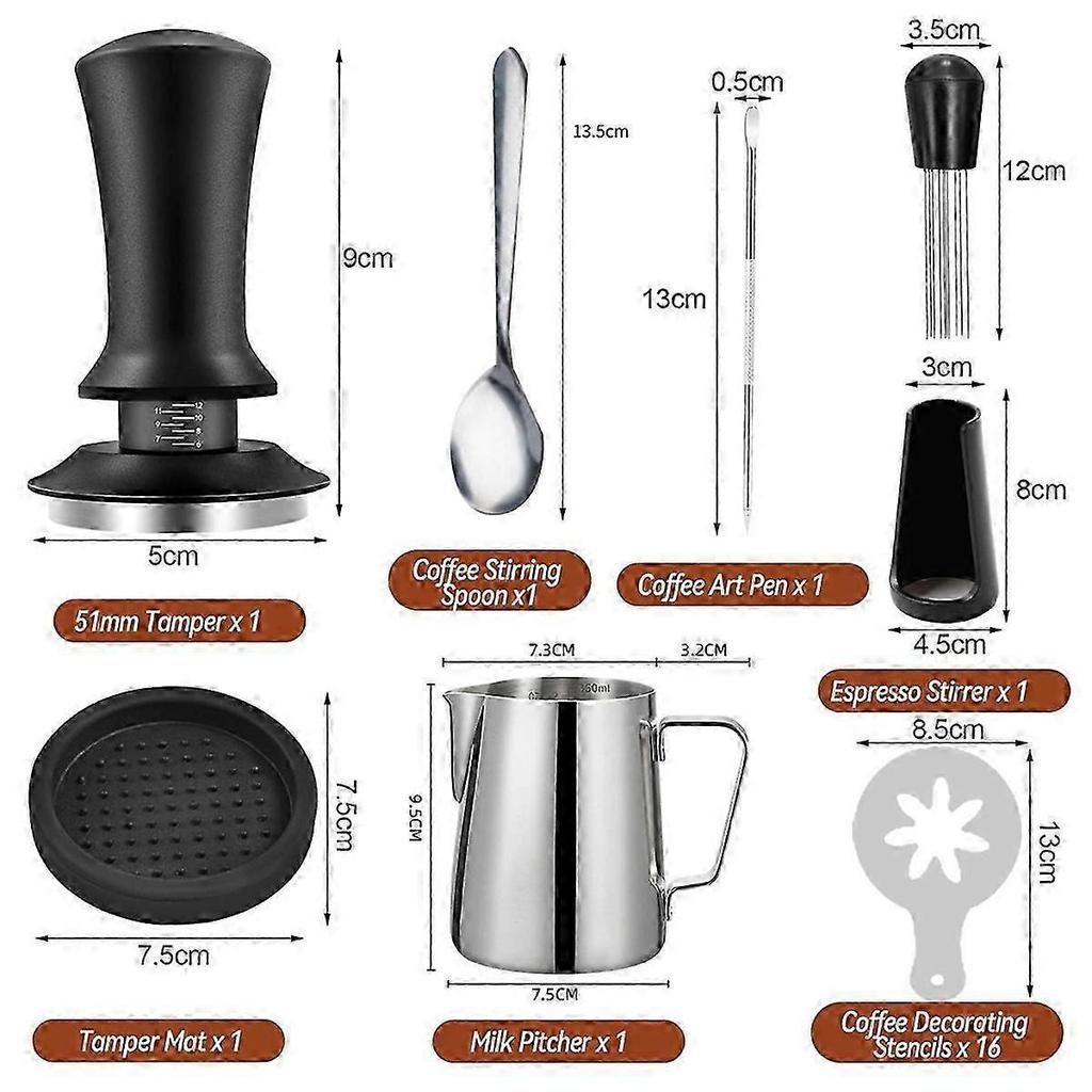 Set di 22 Accessori per Caffè Espresso con Pressino, Strumento WDT, Mescolino e Lattiera 51mm