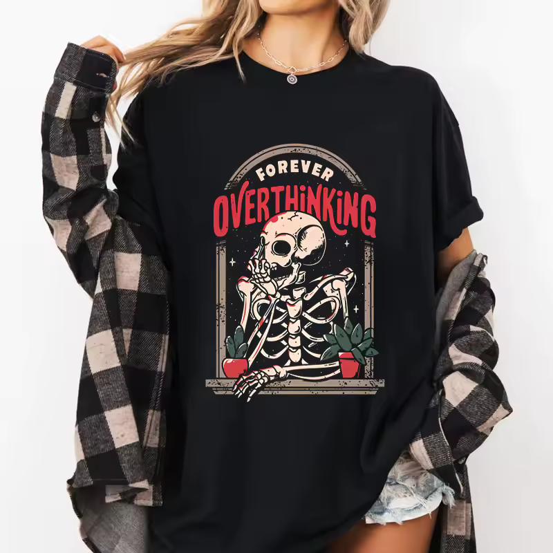 Women'S Cotton T-Shirts Skeleton Graphic T Shirts Unisex Casual O-Neck Soft Short Sleeve Tshirt Female Clothes Woman Tops