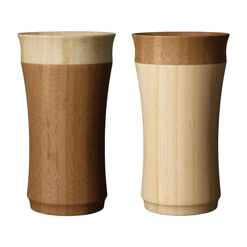 RIVERET Layered Tumbler, 270ml, Pair Set, Bamboo, Dishwasher Safe, White/Brown, RV-129WB