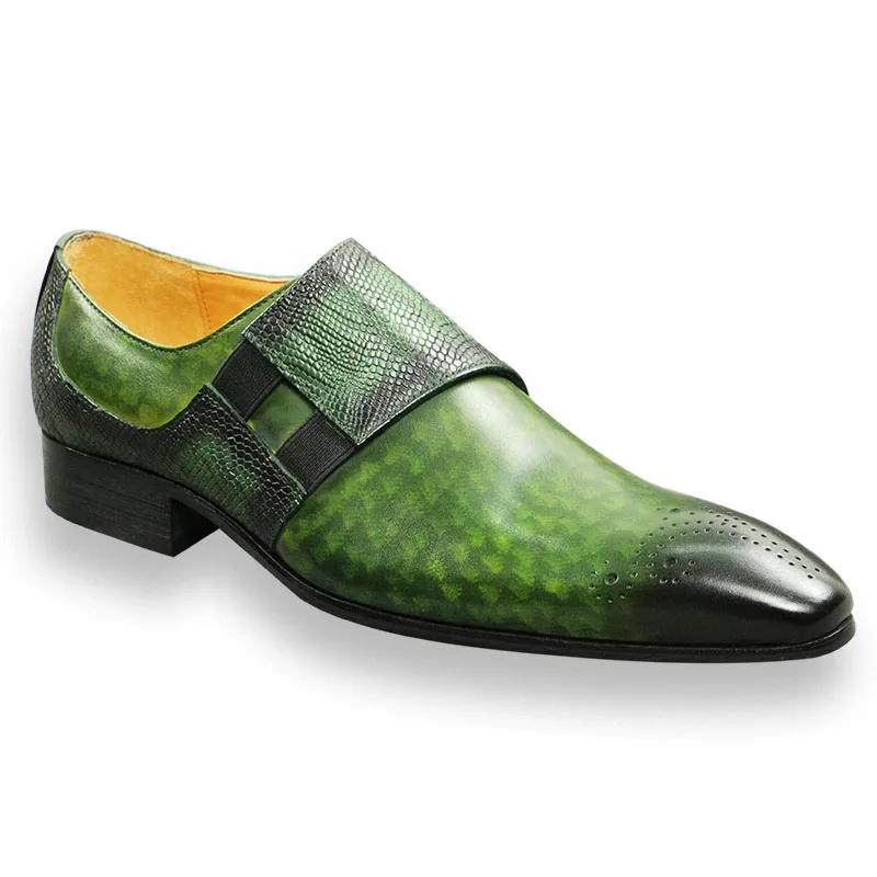 Fashion Fashion Loafers Men Shoe Classic Green Color Brogue Shoe Pure Genuine Leather Monk Strap Comfortable Male Footwear Fast Delivery