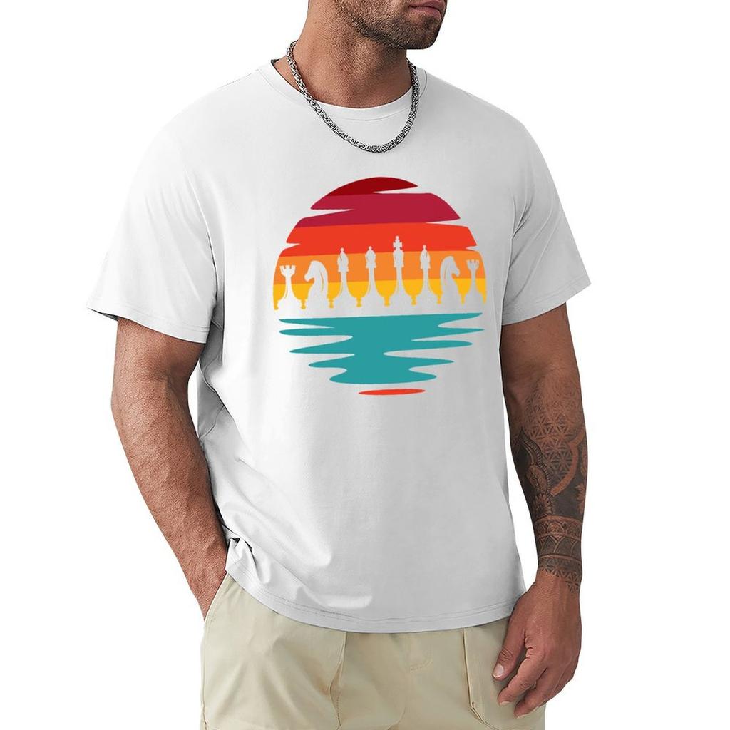 Chess Sunset Beach Vintage Chess Board Game Lovers Gift TShirt blue archive new edition Mens cotton tshirt