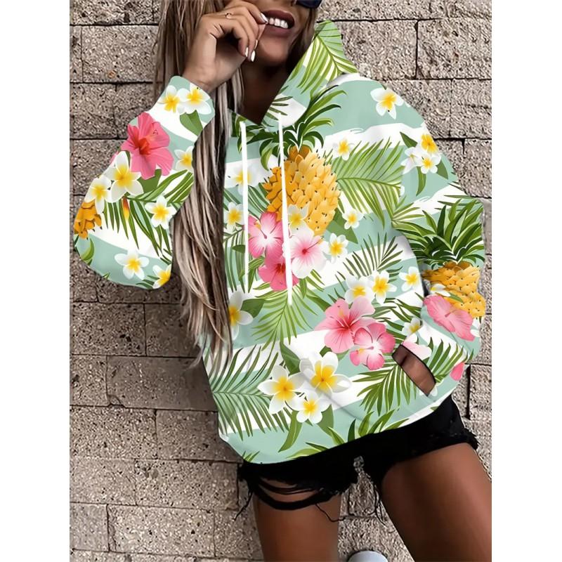 Womens Oversized Hooded Sweatshirt With Botanical Cartoon Print Loose Fit Comfortable Casual Top 2025