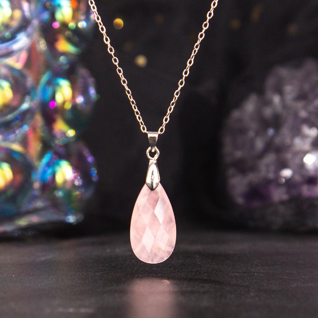 Natural Crystal Pendant, Blue Gold, Amethyst, Cut Surface, Long Water Droplet Necklace, jewelry,Christmas Gift, Valentine's Day Gift, Birthday Gift