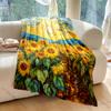 Multi-size Vibrant Sunflowers and Sky. Pattern Blanket Flannel Material Soft Warm for All Seasons, Home Outdoor Camping Picnics