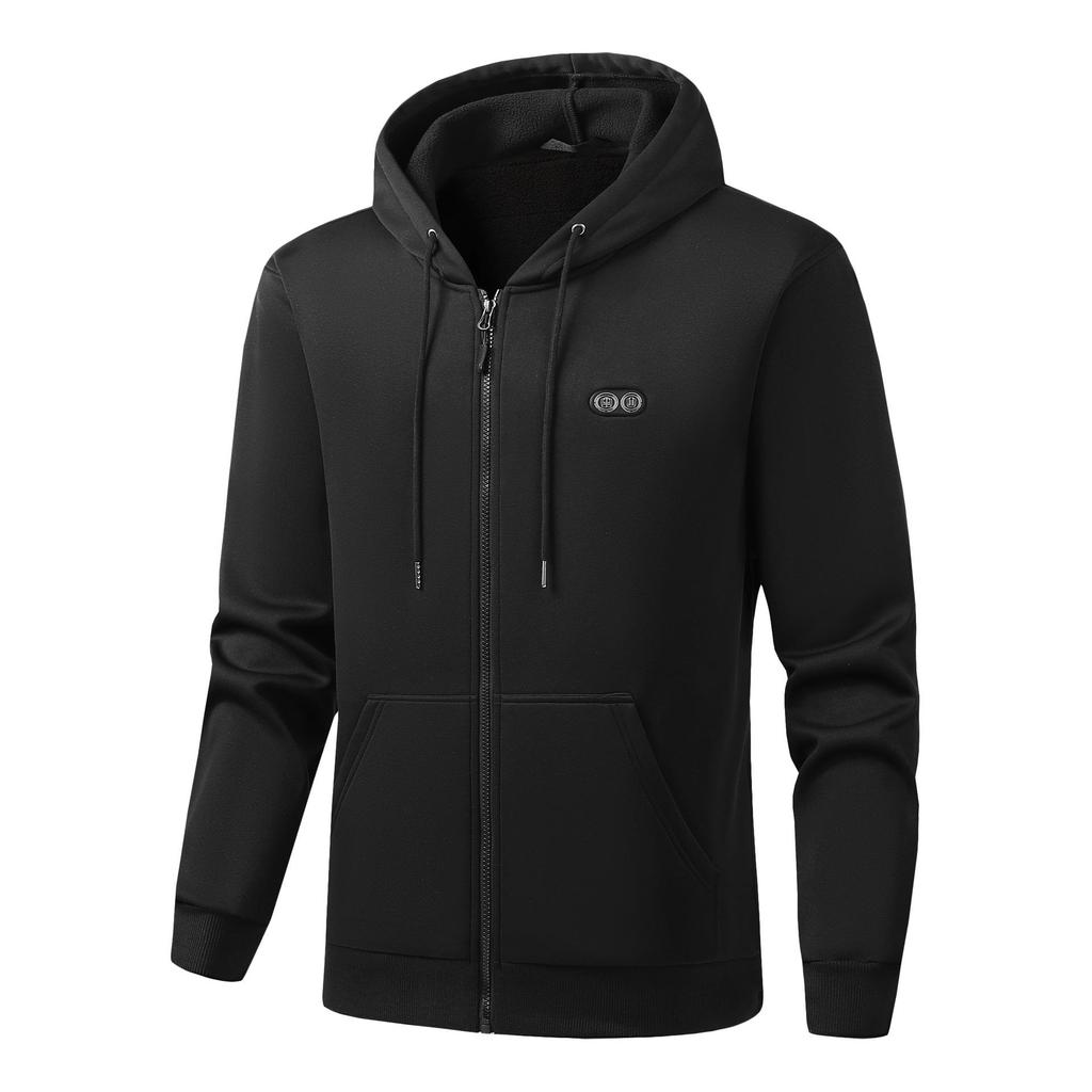 Men's Heated Zip-Up Hoodie – Heat-Generating, Sport Casual, Solid Color Cardigan.