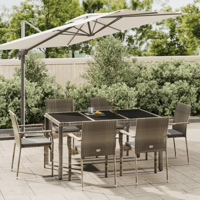 VidaXL Garden Dining Furniture and Cushions 7 Pcs Grey Rattan 3184984