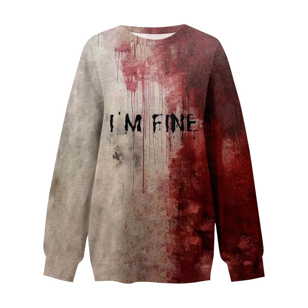 Damska Moda Casual Długi Rękaw Halloween Nadrukowany Dekolt Bluza Top