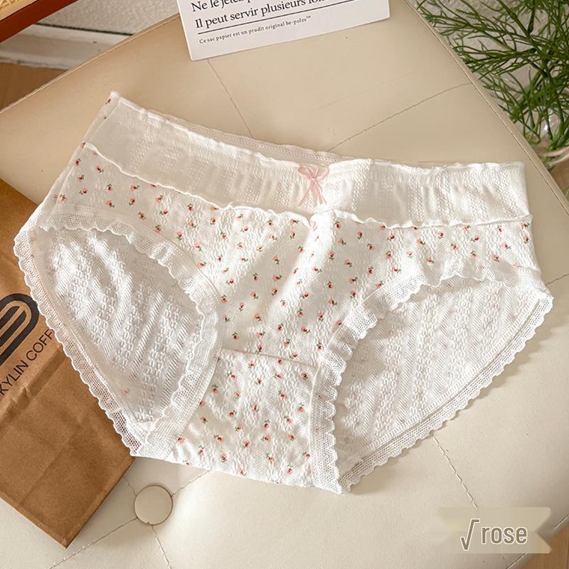 10A Antibacterial Women's Mid-Waist Floral Cotton Panties - Breathable, Skin-Friendly, Comfortable Korean Style Hip-Lifting Design