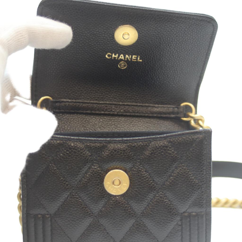 Chanel AP2206 Black Caviar GHardware Boi Chanel Compact Chain Wallet Shoulder Bag blackUsed