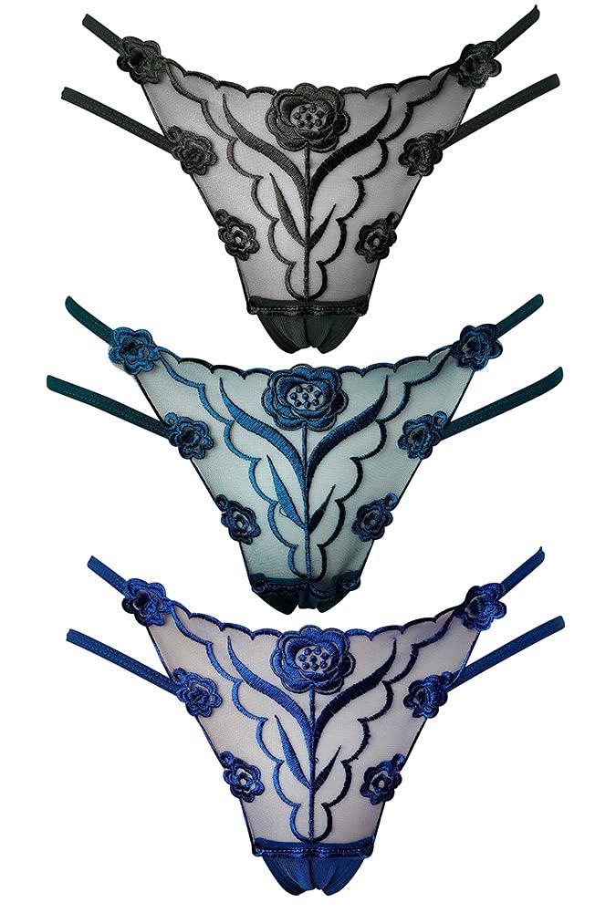 Panties with Cute Side Set of 3 R-Style Women's T-Back Stripes, (TYPE A)