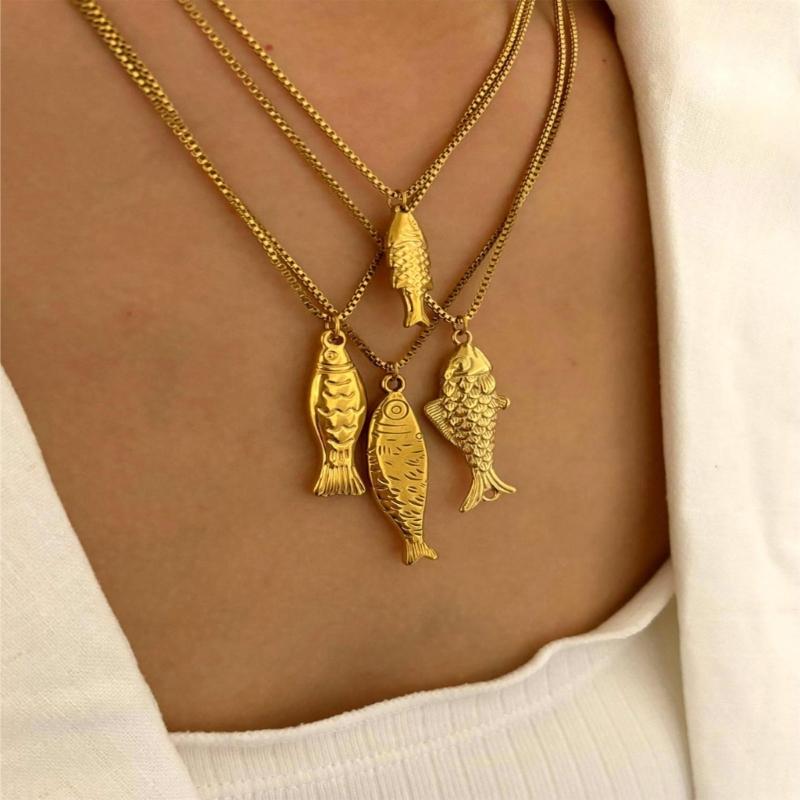 Stylish Fish Charm Handmade Necklace Stainless Steel Everyday Jewelry Gift For Her Trendy Clavicle Chain