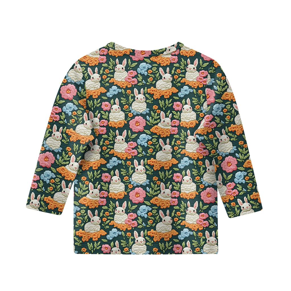 Print Tops For Youth Girls Round Neck 3/4 Sleeves T-Shirts Trendy Tops Outfit Tees