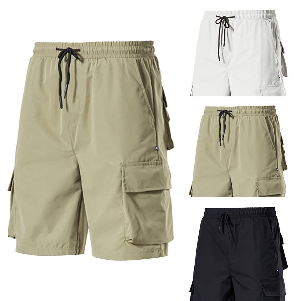 Men's Fashion Summer Drawstring Pocket Beach Pants Shorts Overalls Shorts