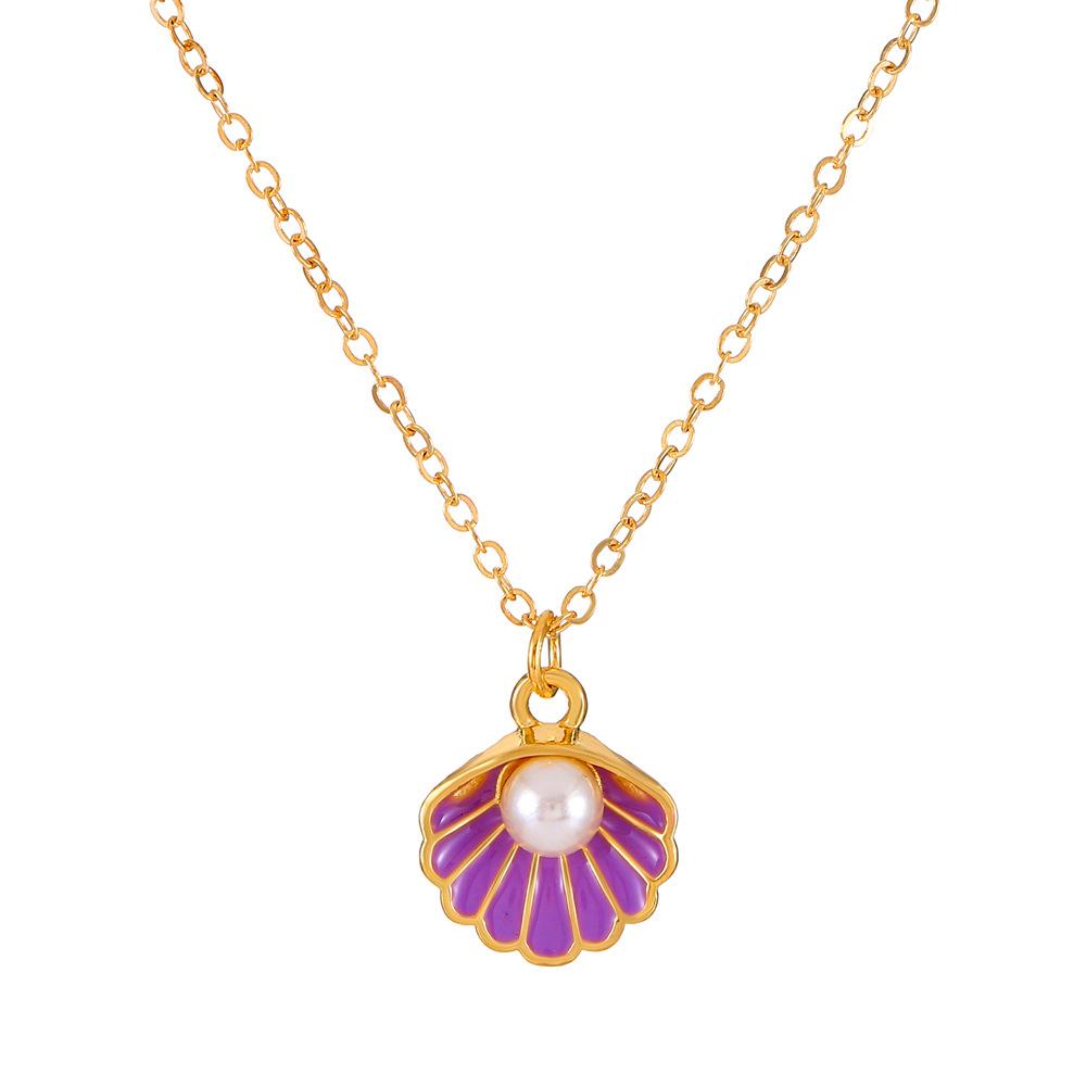 

Trend Temperament Colored Dripping Oil Shell Pearl Pendant Necklace Earrings Set for Women Daily Wear Jewelry Birthday Gift Sets