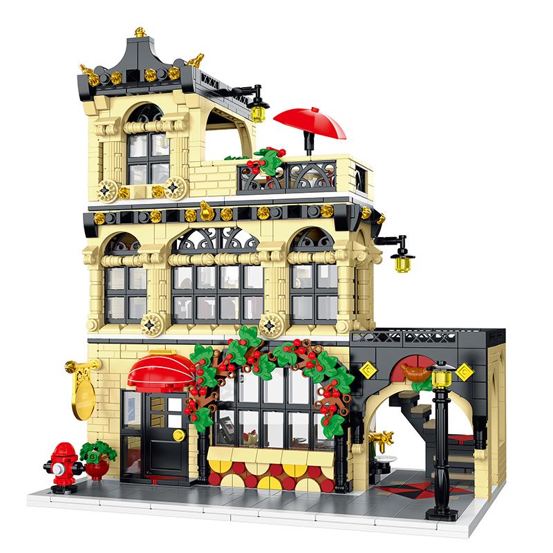 1489 Teile Moc Kreative Stadt Westliches Restaurant Straßenansicht Gebäude Lde Bausteine Modell Architektur Kinder Puzzle Spielzeug