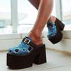 Spring Design Belt Buckle Chunky Platform Wedges Women Slippers Elegant Round Toe Square High Heels Mule Shoes