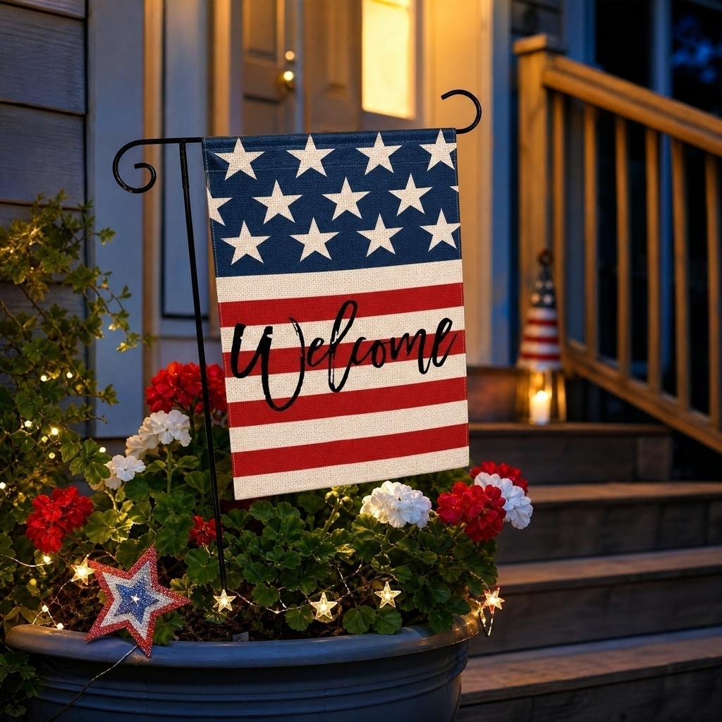Independence Day Garden Flag - Linen Double Sided Outdoor Yard Decor