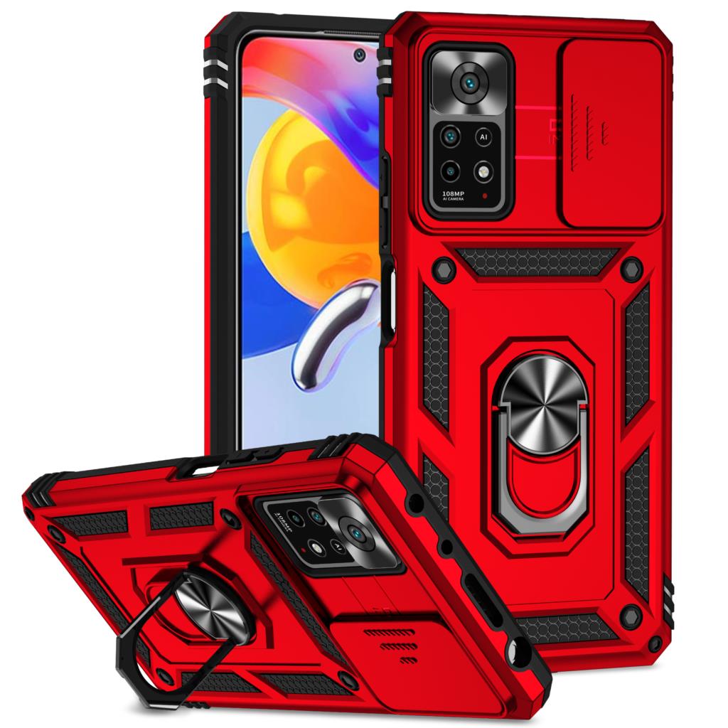 

Для Redmi Note 12 Pro 4G Чехол Redmi Note 12 Pro Fundas Slide Lens Ring Holder Задний бампер Redmi Note 12 Pro Redmi Note 12 Pro 4G красный