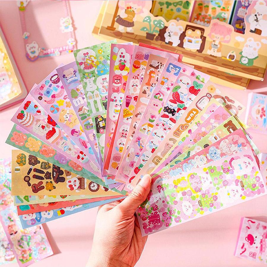 200 Pcs Cartoon Graphic Sticker Send Tweezers DIY Multifunction Non-repeating Sticker For Student Stationery
