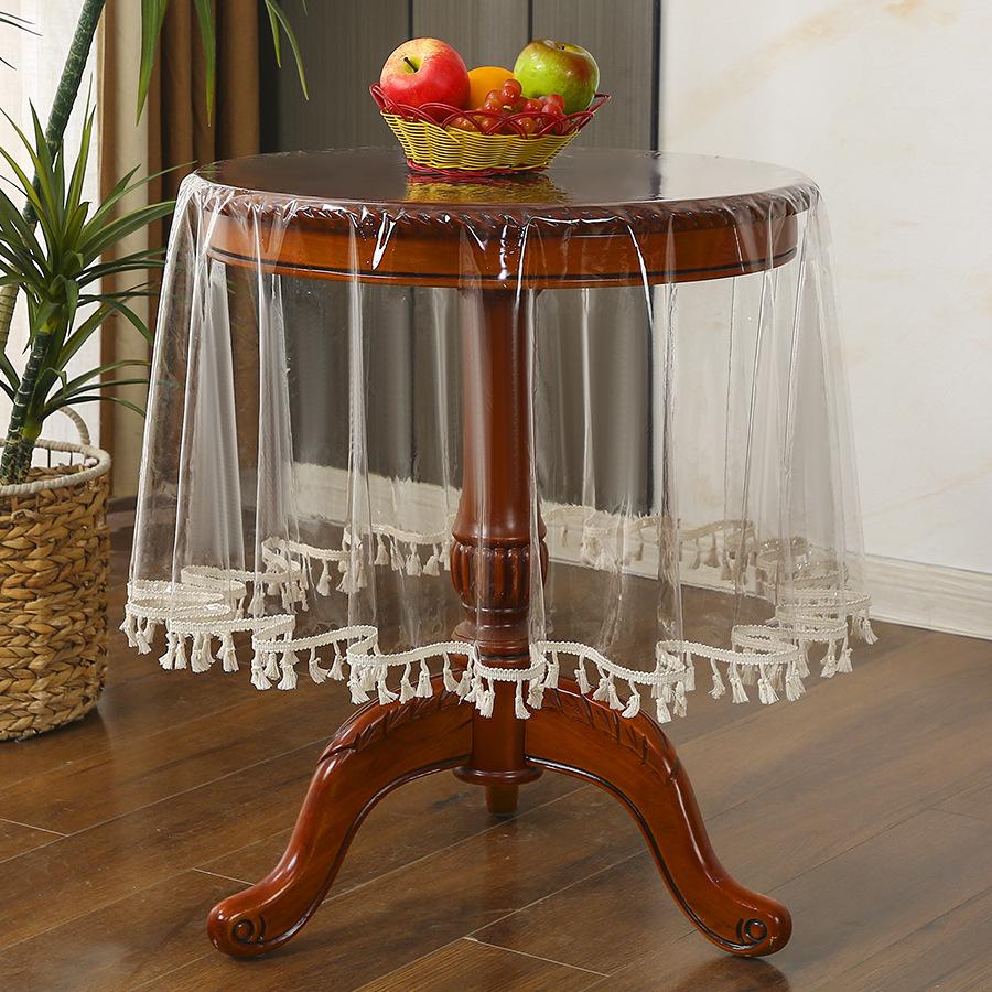 PVC Soft Glass Tablecloth,retro Fringed Lace Waterproof Oil-proof Household,light Luxury High-end Coffee and Eating Table Cover