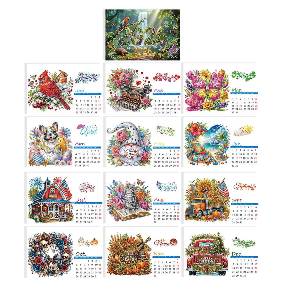 5D/DIY Calendar Diamond Painting Calendar Kit Partial Drill Diamond Art Paper Desk Calendar Multi-Purpose for Home Office Decor