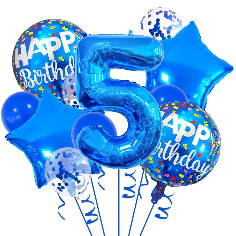 32-inch Blue Digital Foil Balloon Set for 1st Birthday Party Decoration