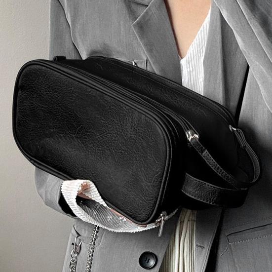 

Косметичка большой вместимости, многослойные внутренние сетчатые карманы, застежка-молния с ручкой, водонепроницаемая гладкая искусственная кожа, кисть для макияжа, туалетные принадлежности верблюд