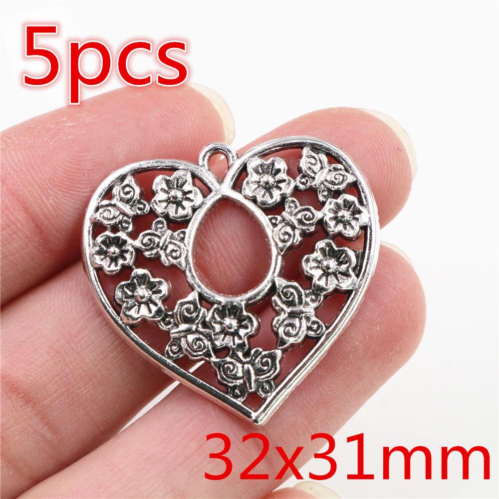 Fashion Antique Silver Plated Five-Pointed Star Heart Cute Handmade Charms Pendant:DIY for bracelet necklace