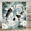 Luxury Golden Koi Fish with Cherry Blossoms Waterproof Shower Curtain for Feng Shui Bathroom Decor