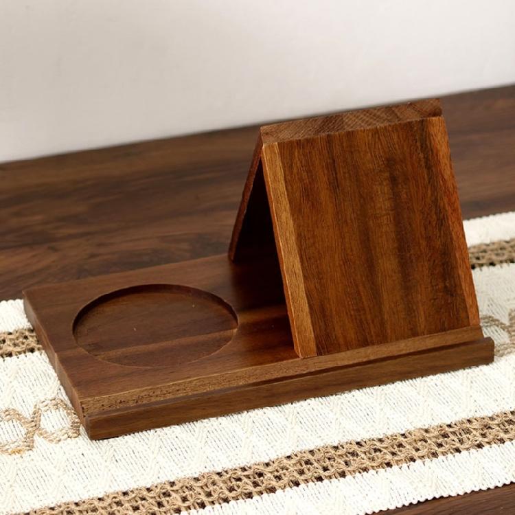 Geometrischer Holz-Buchständer mit Getränkeablage Multifunktionaler dreieckiger Holz-Leseständer für Buchliebhaber Sammler