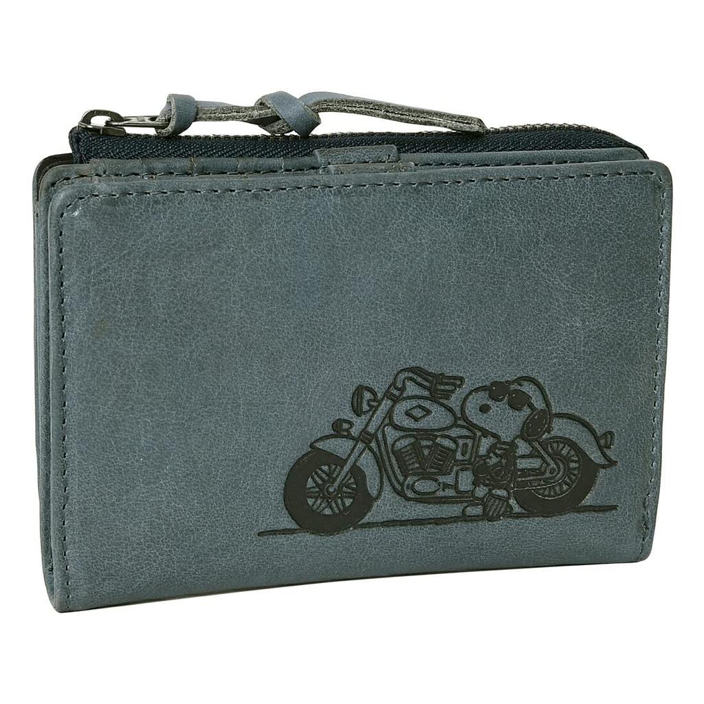 73320 Snoopy Short Wallet Bifold Zipper Snap Button Closure Blue [Peanuts] L-shaped Women's