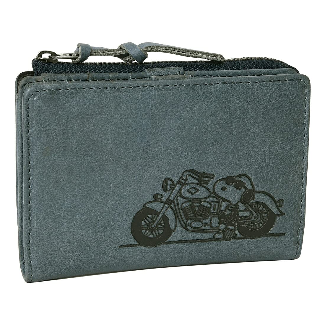 

73320 Snoopy Short Wallet Bifold Zipper Snap Button Closure Blue [Peanuts] L-shaped Women s