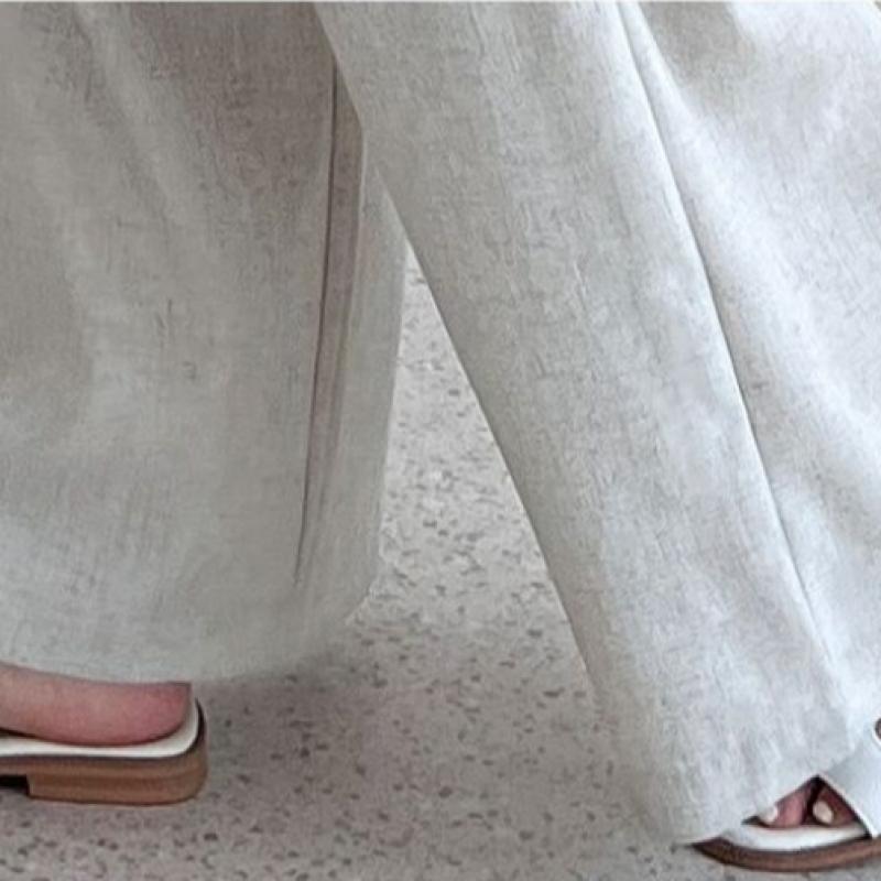 Shop Women Banding Pleated Linen Wide Pants Wdm Wpt Kyi80173