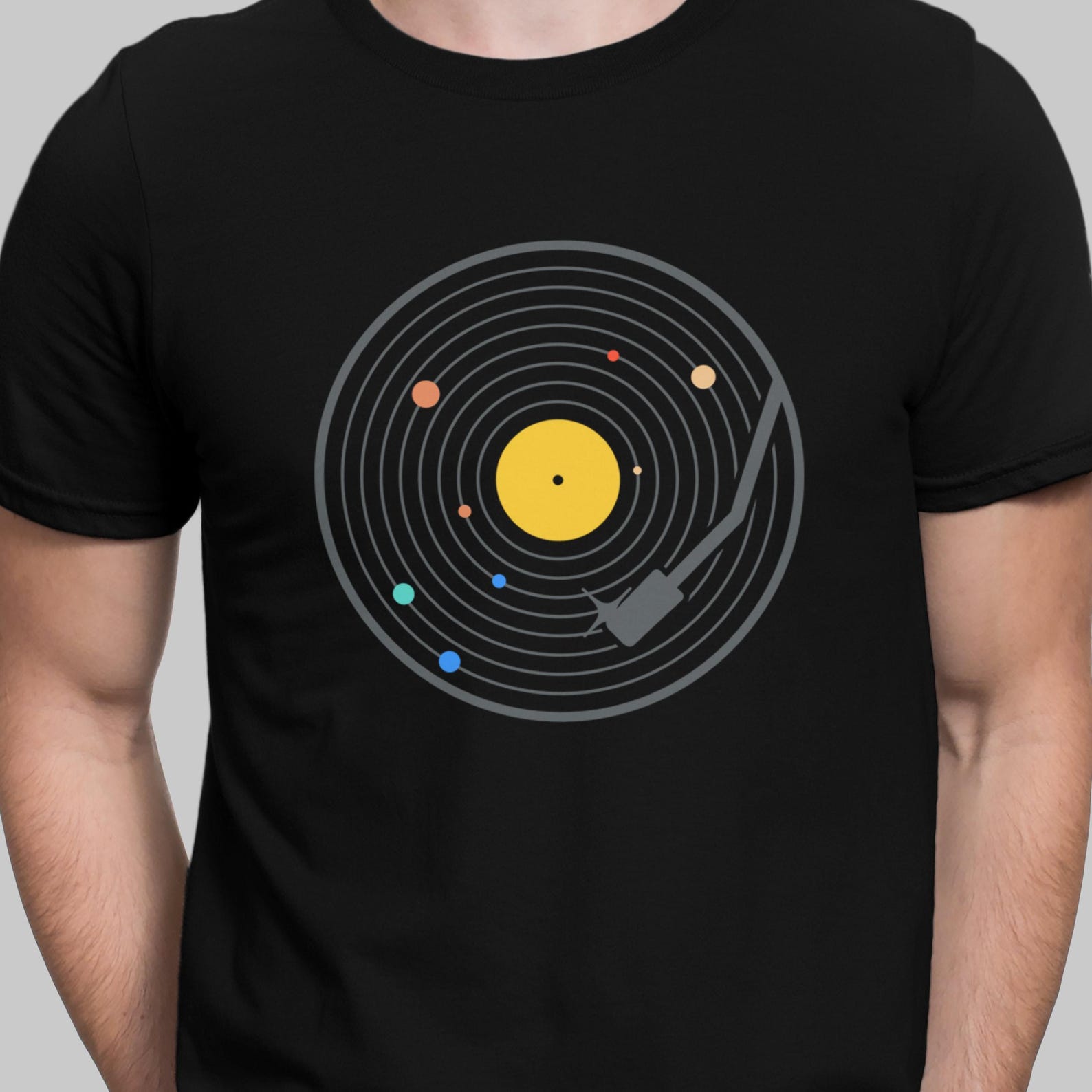 Vinyl Record Music T Shirt Solar System Space T-shirt DJ Turntables Planets Unisex Shirt 4XL