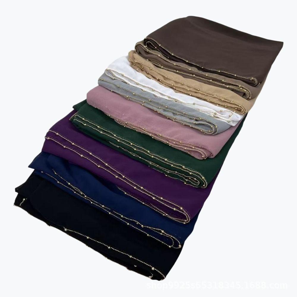 Long Ethnic Style Scarf Solid Color Islamic Turban Elegant Hijab Scarf  Women