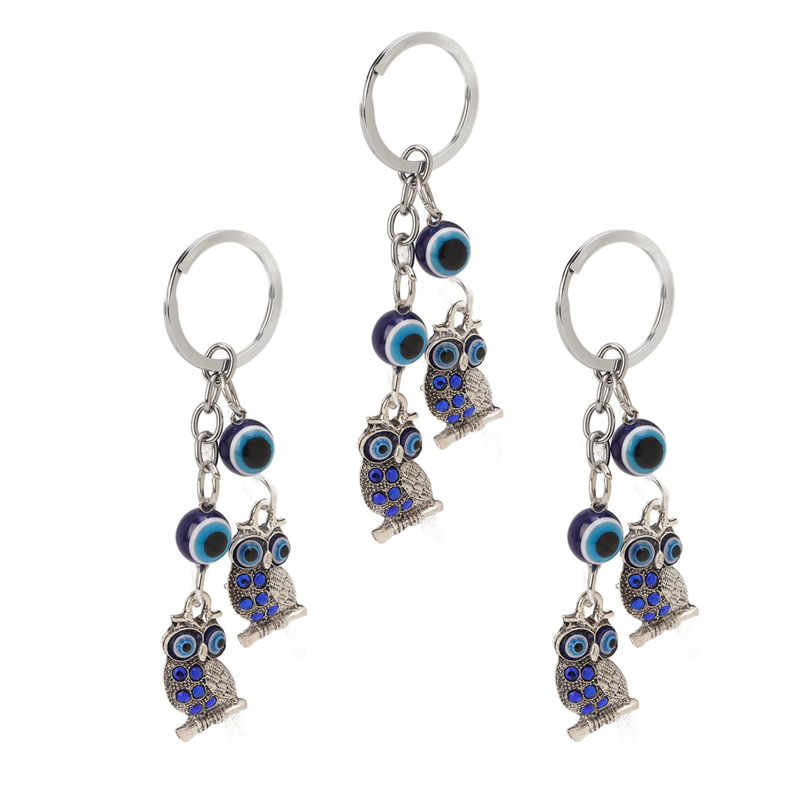 3Pcs Blue Eyes Keychain Owl Pendant Alloy Chain Devil s Eye Keychain for Backpack Decoration Wall Hanging Gifts