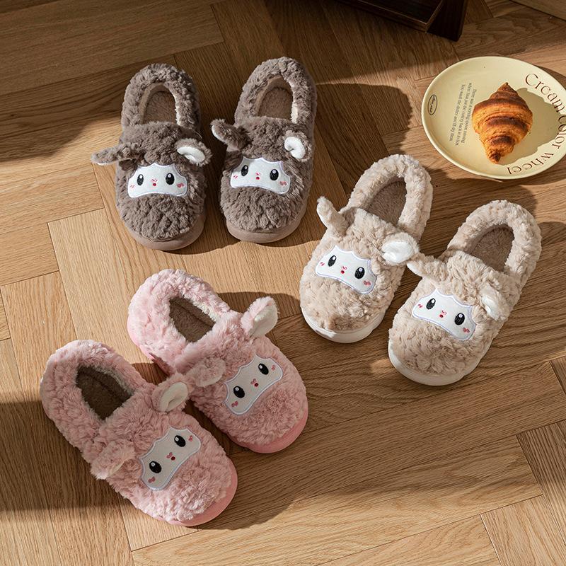 Cute little sheep cotton slippers home couple baotou warm non-slip thick bottom winter plush slippers