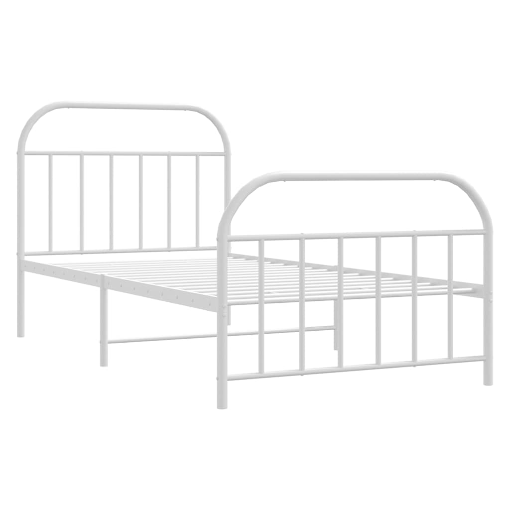 Metal Bed Frame with Headboard and Footboard White 100 x 190 cm