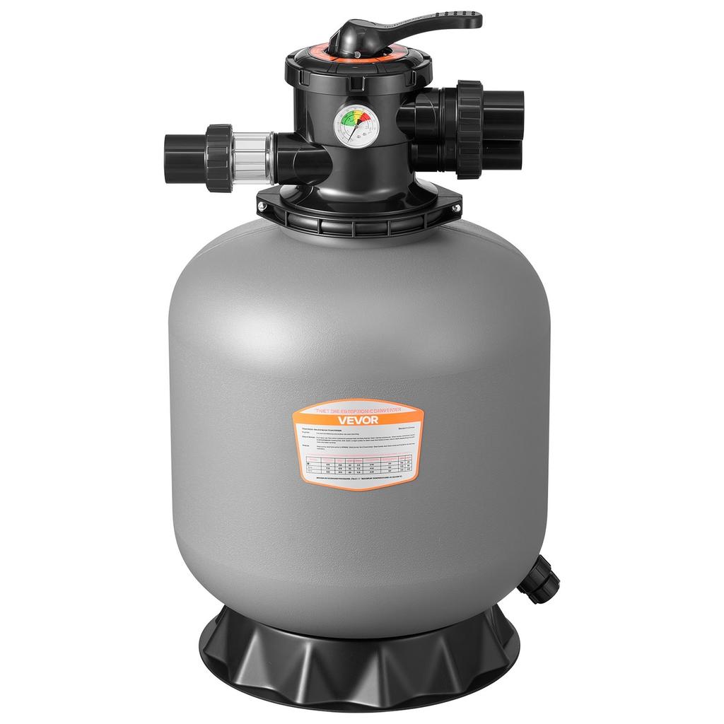 Sand Filter, 457.2 Mm, 151.4 LPM Above Inground Swimming Pool Sand Filter System, with 7-Way Multi-Port Valve, Backwash, Rinse, Recirculate, Waste,