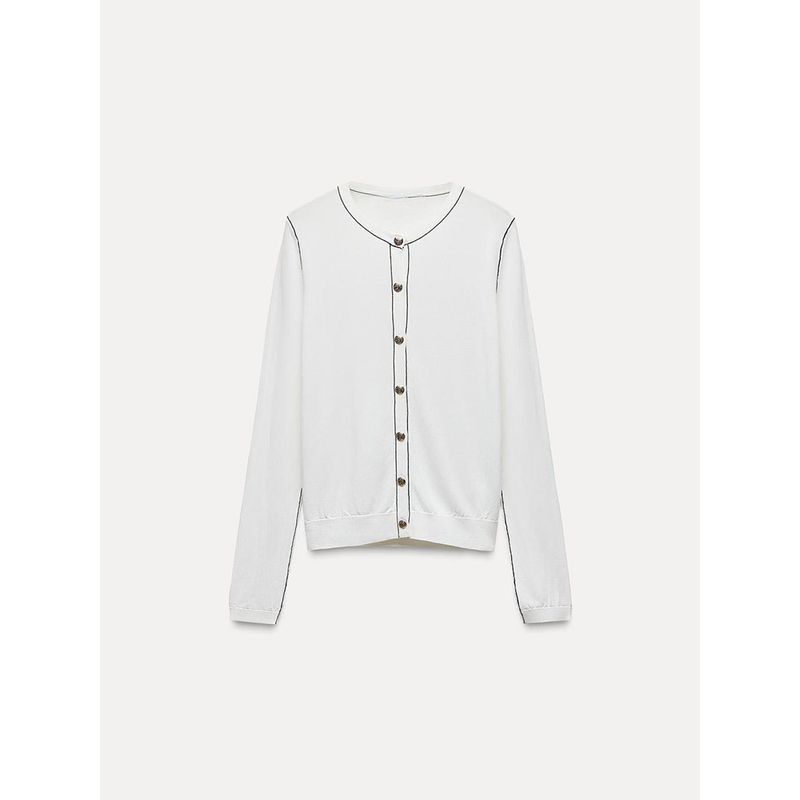 Za2024 Autumn New Women's Clothing Silm Slimming Contrast Color Trim Long Sleeves Round Neck Plain Stitch Outwear 3390101