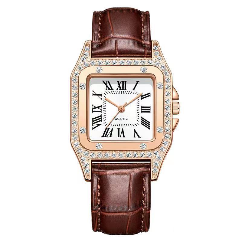 Stylish Square Red Rhinestone Ladies' Quartz Watch - High-Quality Fashion Trend Timepiece