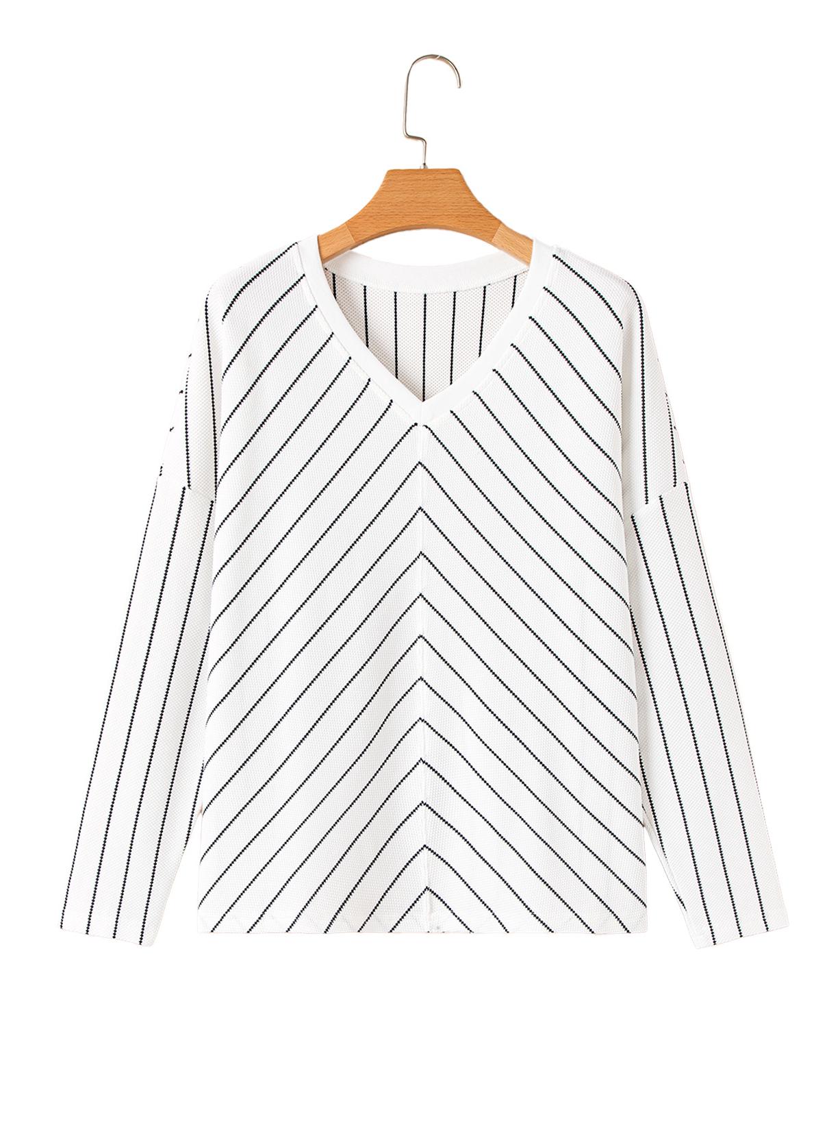 

Casual V-Neck Striped Seven-Sleeve Loose Women s Top Medium