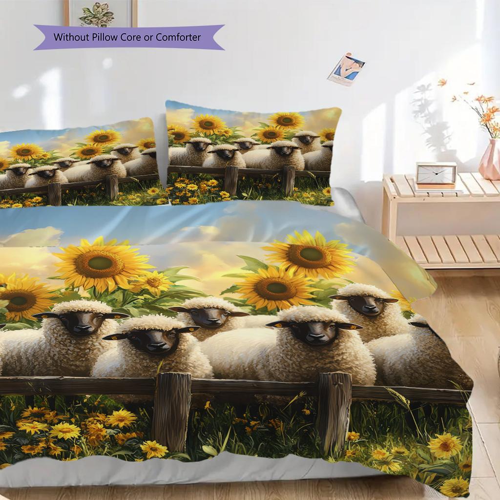Sheep Pattern Bedding Quilt Set Quilt Cover Pillowcase Home Decoration Birthday Gift (1 * duvet cover + 2 * pillowcase, without core)