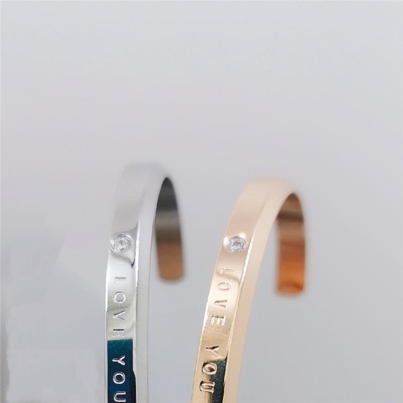 New Korean Style Rose Gold LOVE Open Bangle with White Diamond - Fashion Titanium Steel Jewelry